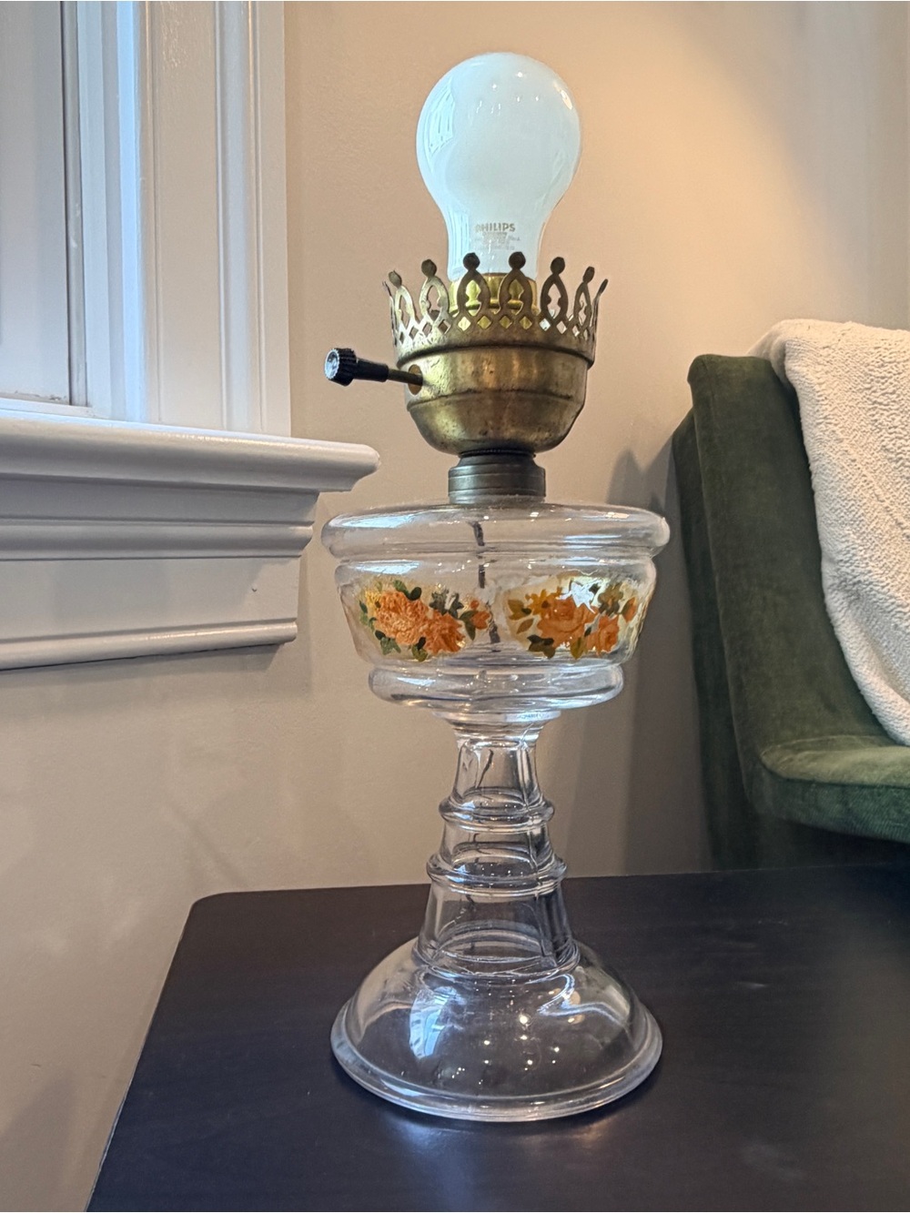 Vintage Floral Glass Accent Lamp Cottagecore Vanity Table Lamp